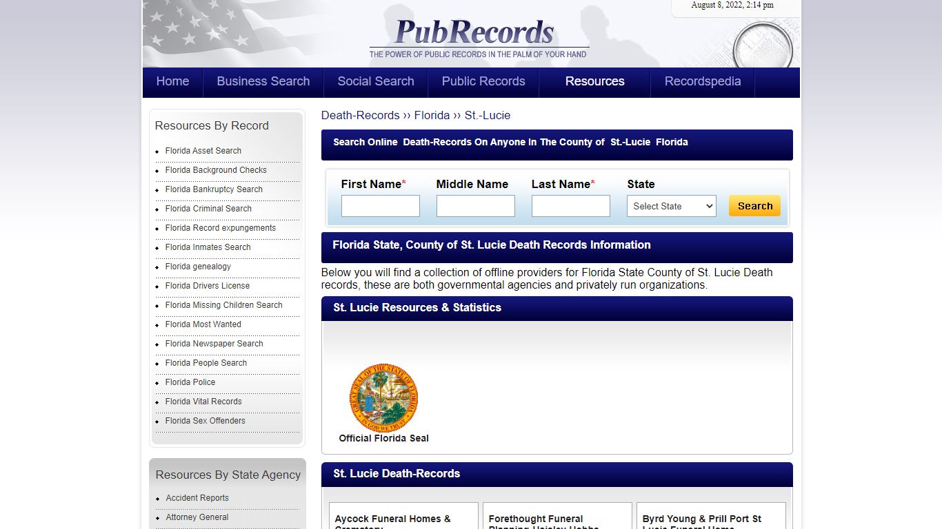 St. Lucie County, Florida Death Records